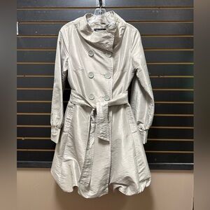 CoffeeShop NYC Bubble Hem Coat Dress Belted Taupe Jacket Women’s M